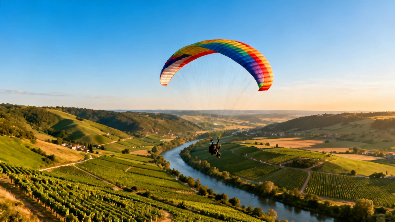 Parachute ouvert au-dessus de la campagne